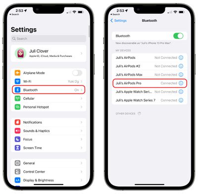 airpods bluetooth settings