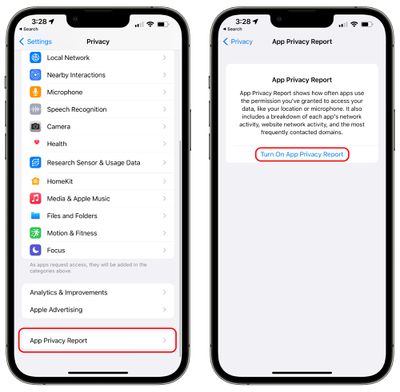app privacy report turn on