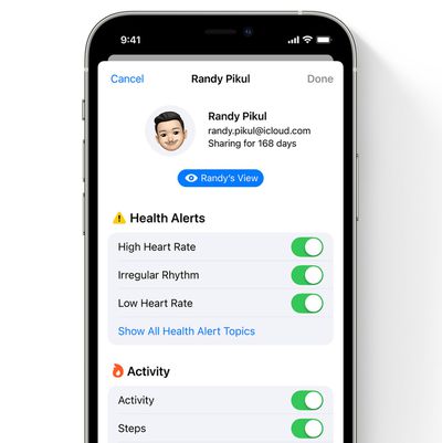 ios 15 health app shared data options