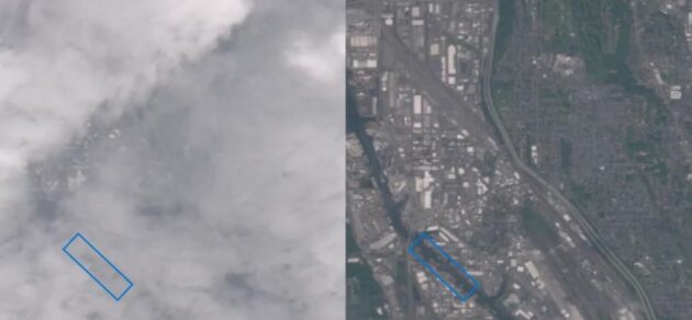Satellite image before and after SpaceEye analysis
